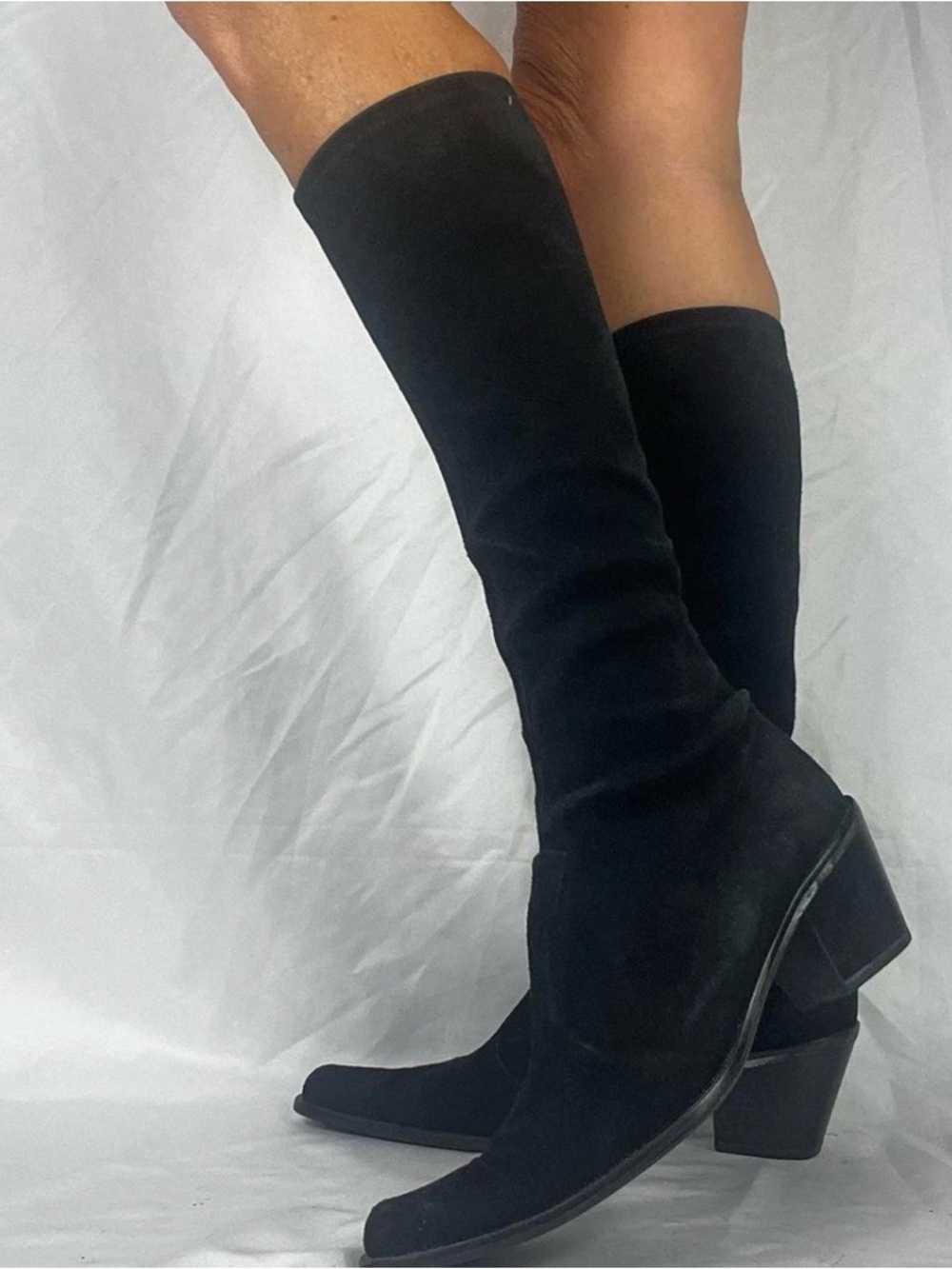 Stuart Weitzman Black Over-the-Knee Suede Block Heel Boots